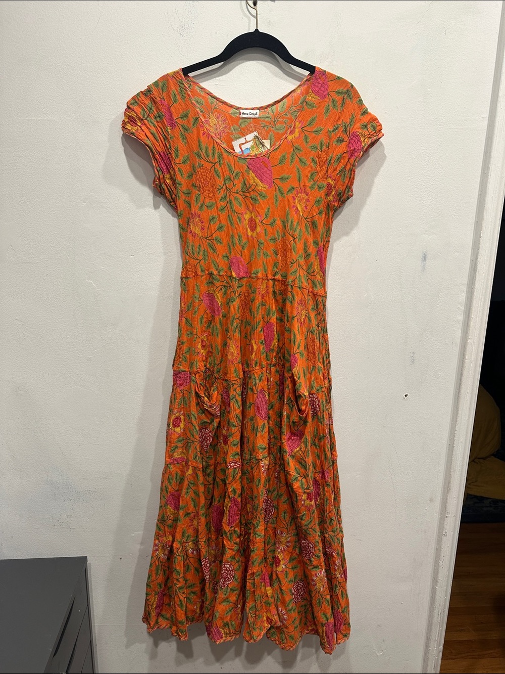 Mena Cinque Positano Midi Dress Italy floral cottage core boho medium NWT